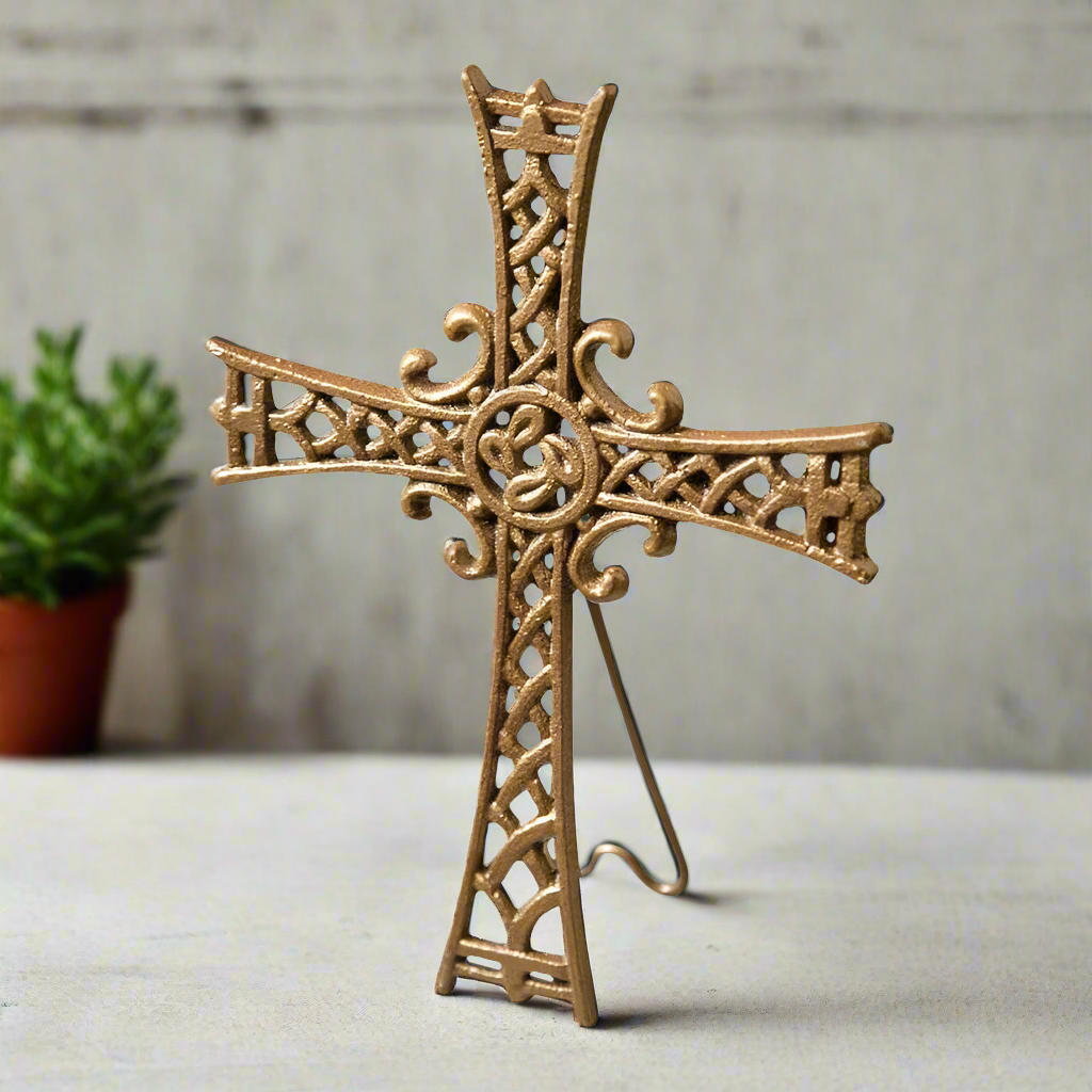 Stand On The Solid Rock Cast Iron Cross Set of 2
