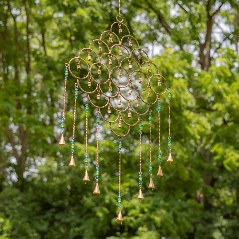 Set of 4 Assorted Gold Diamond-Shaped Metal Wind Chimes with Beaded Accents
