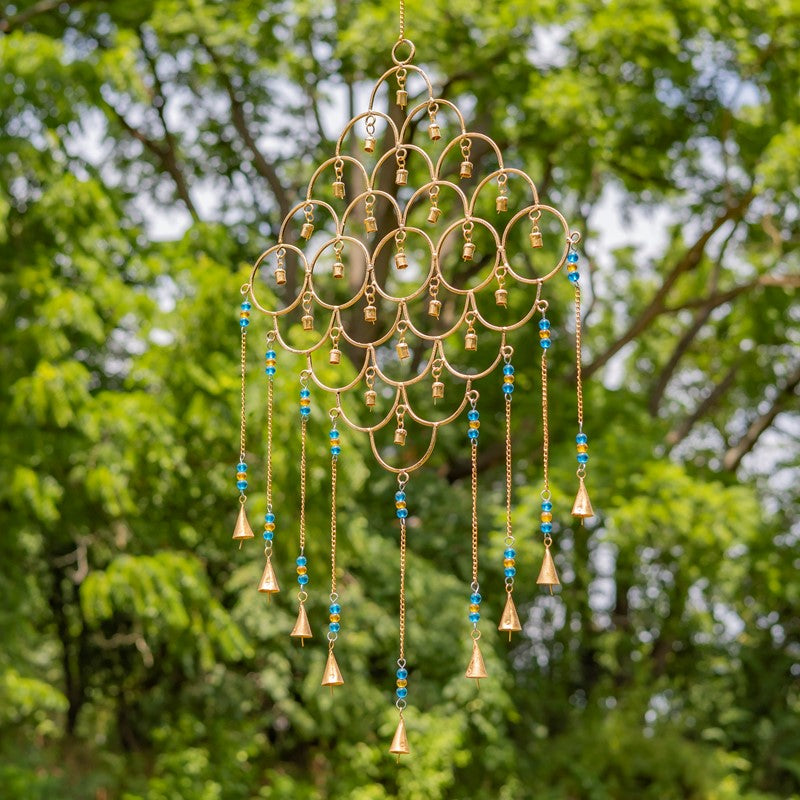 Set of 4 Assorted Gold Diamond-Shaped Metal Wind Chimes with Beaded Accents