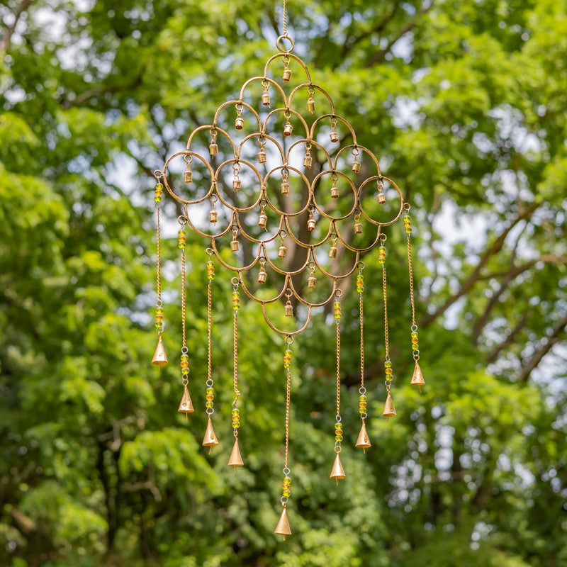 Set of 4 Assorted Gold Diamond-Shaped Metal Wind Chimes with Beaded Accents