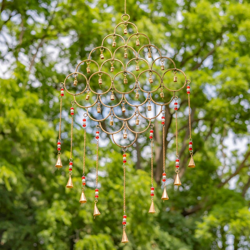 Set of 4 Assorted Gold Diamond-Shaped Metal Wind Chimes with Beaded Accents