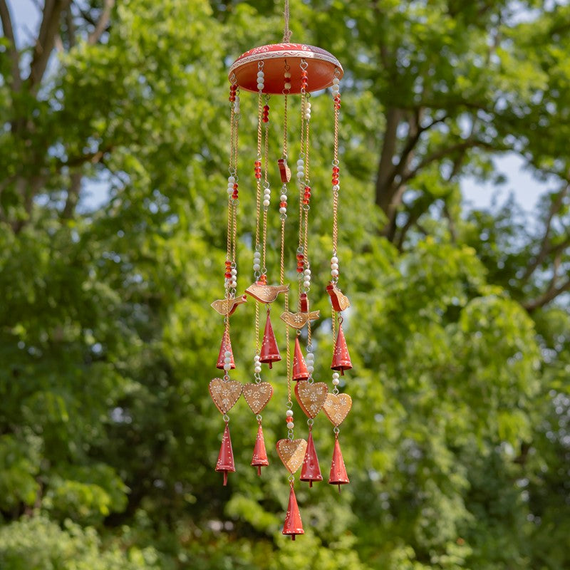 Set of 6 Assorted Metal Hanging Wind Chimes with Dangling Accents