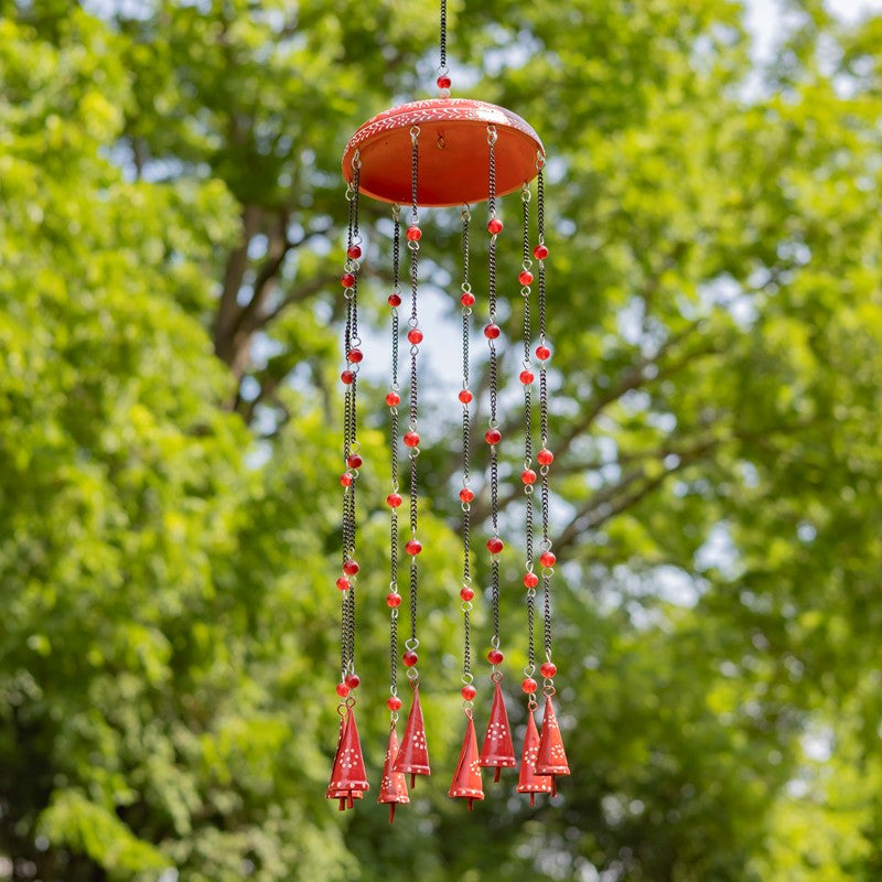Set of 6 Assorted Metal Hanging Wind Chimes with Dangling Accents