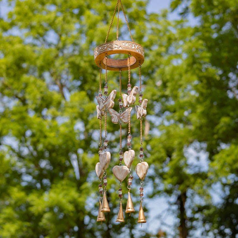 Set of 6 Assorted Metal Hanging Wind Chimes with Dangling Accents