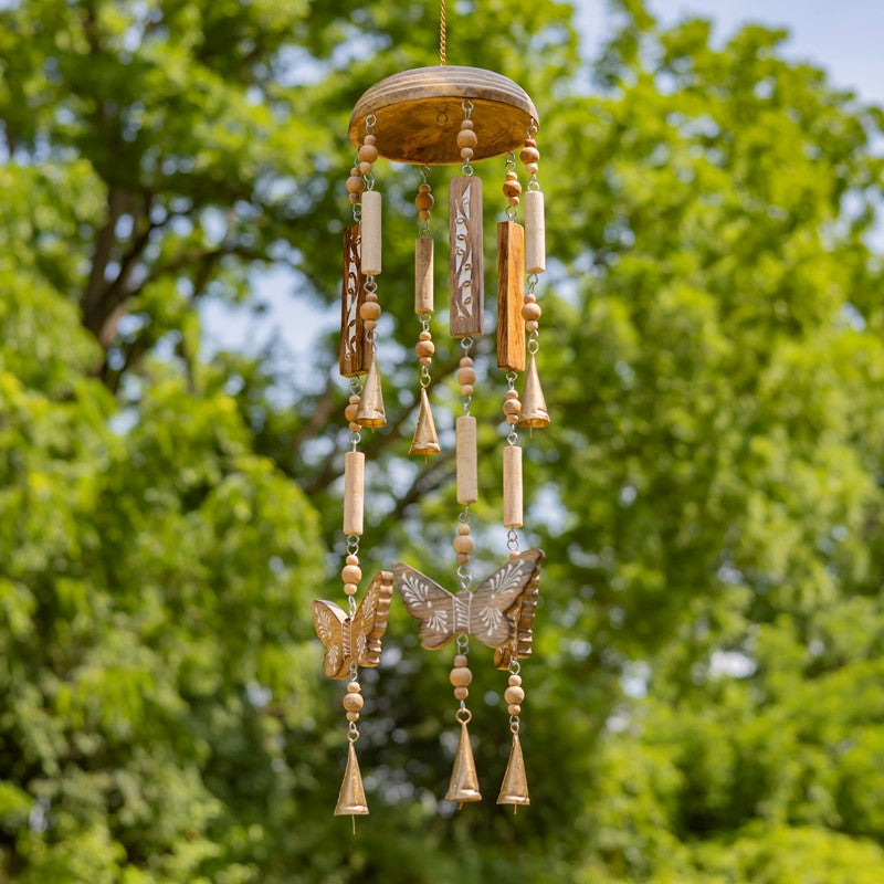 Set of 6 Assorted Metal Hanging Wind Chimes with Dangling Accents