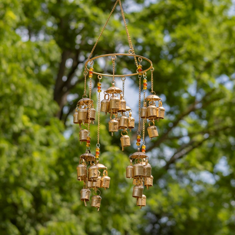 Set of 6 Assorted Metal Hanging Wind Chimes with Dangling Accents