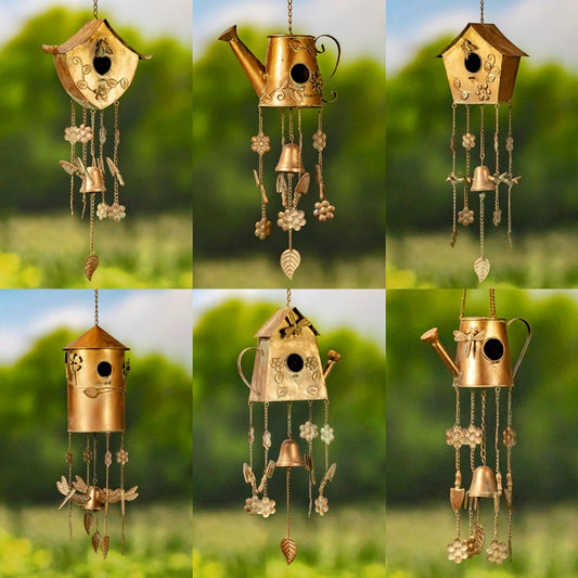Set of 6 Assorted Style Hanging Birdhouse Wind Chimes