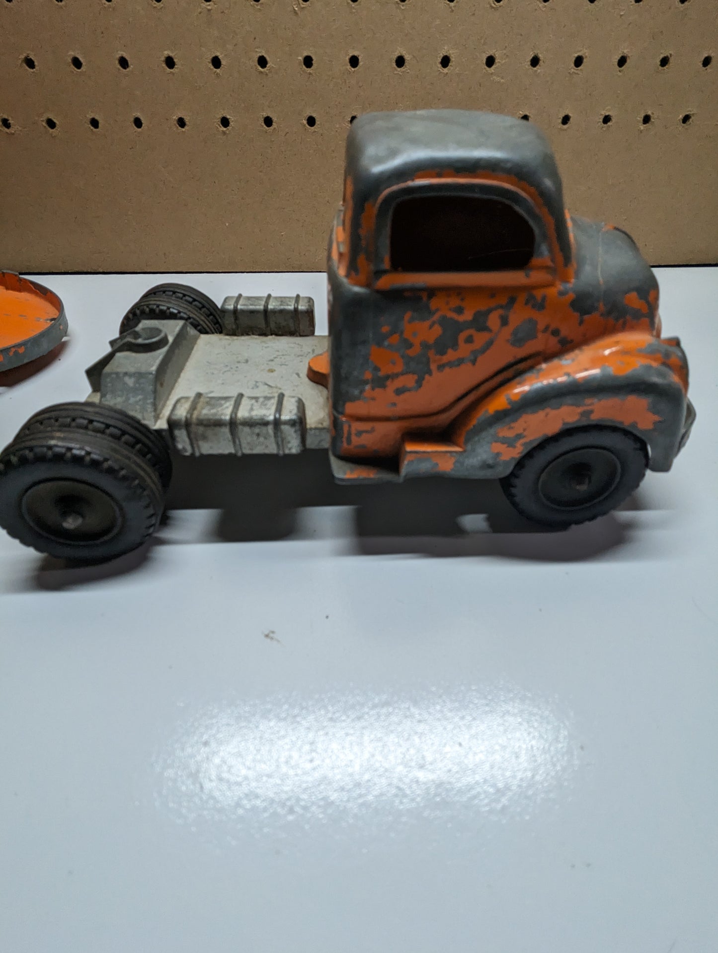 1950 Hubley Stake Truck 500 Series Vintage Orange Toy Flatbed