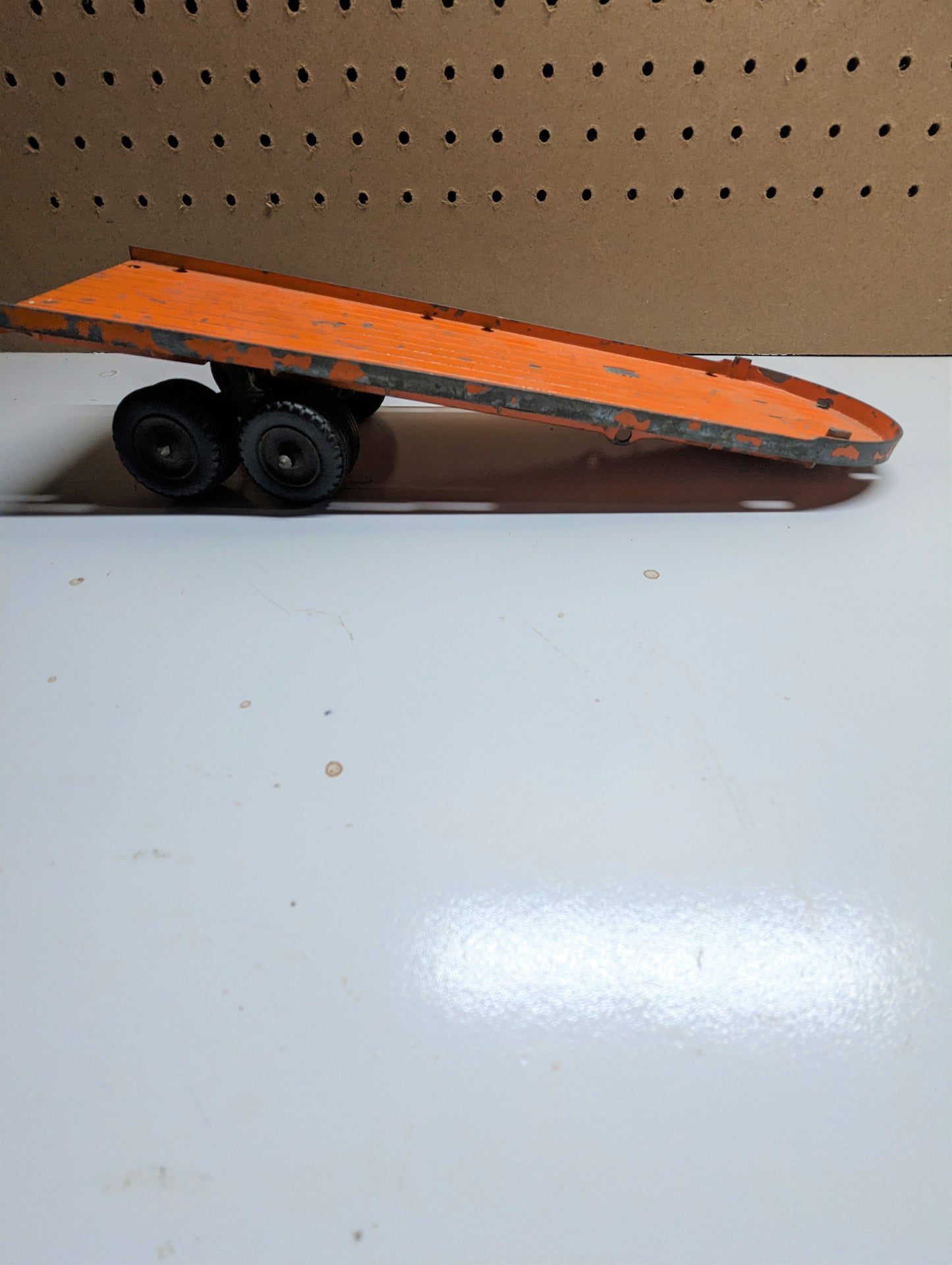 1950 Hubley Stake Truck 500 Series Vintage Orange Toy Flatbed