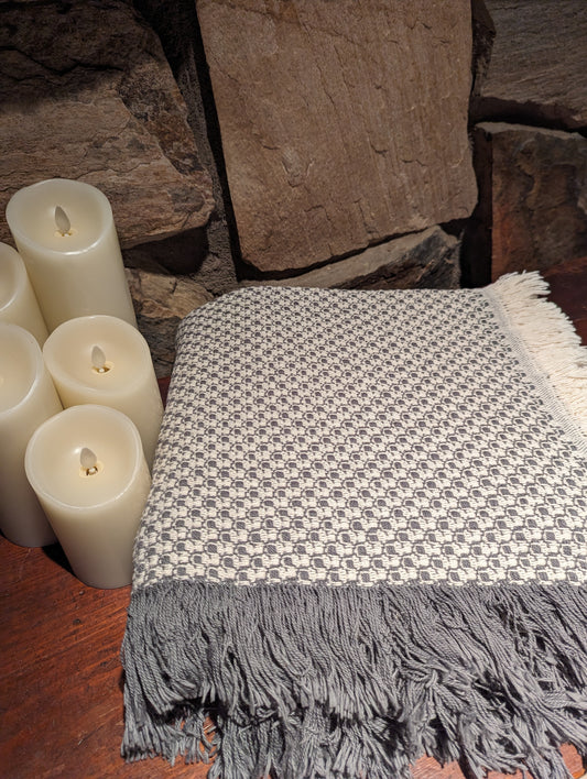 Premium Gray & White Woven Throw Blanket - Made in the USA