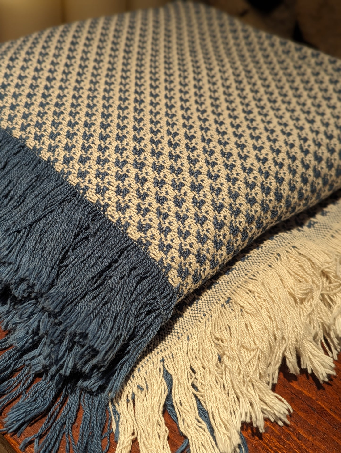 Tranquil Blue & Natural Woven Throw Blanket - Made in the USA