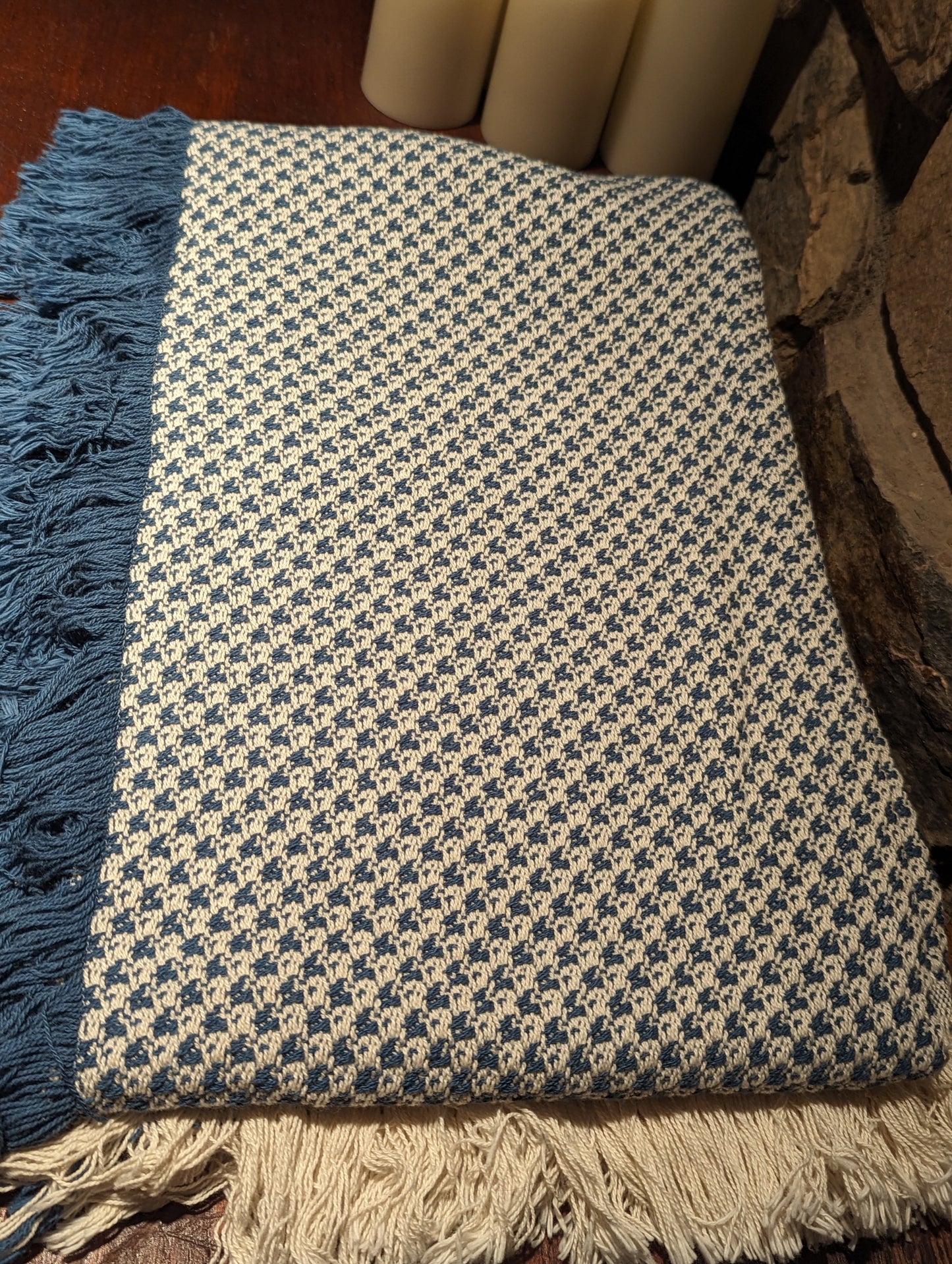 Tranquil Blue & Natural Woven Throw Blanket - Made in the USA