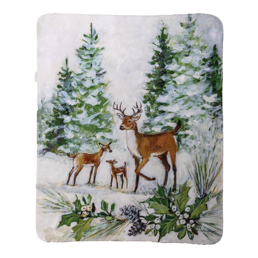 Season's Frost - Deer Family Sherpa Fleece 50" x 60"