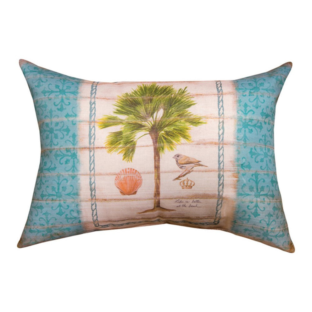 Palm Tree Blues Scallop Pillow 18"x13" Indoor/Outdoor
