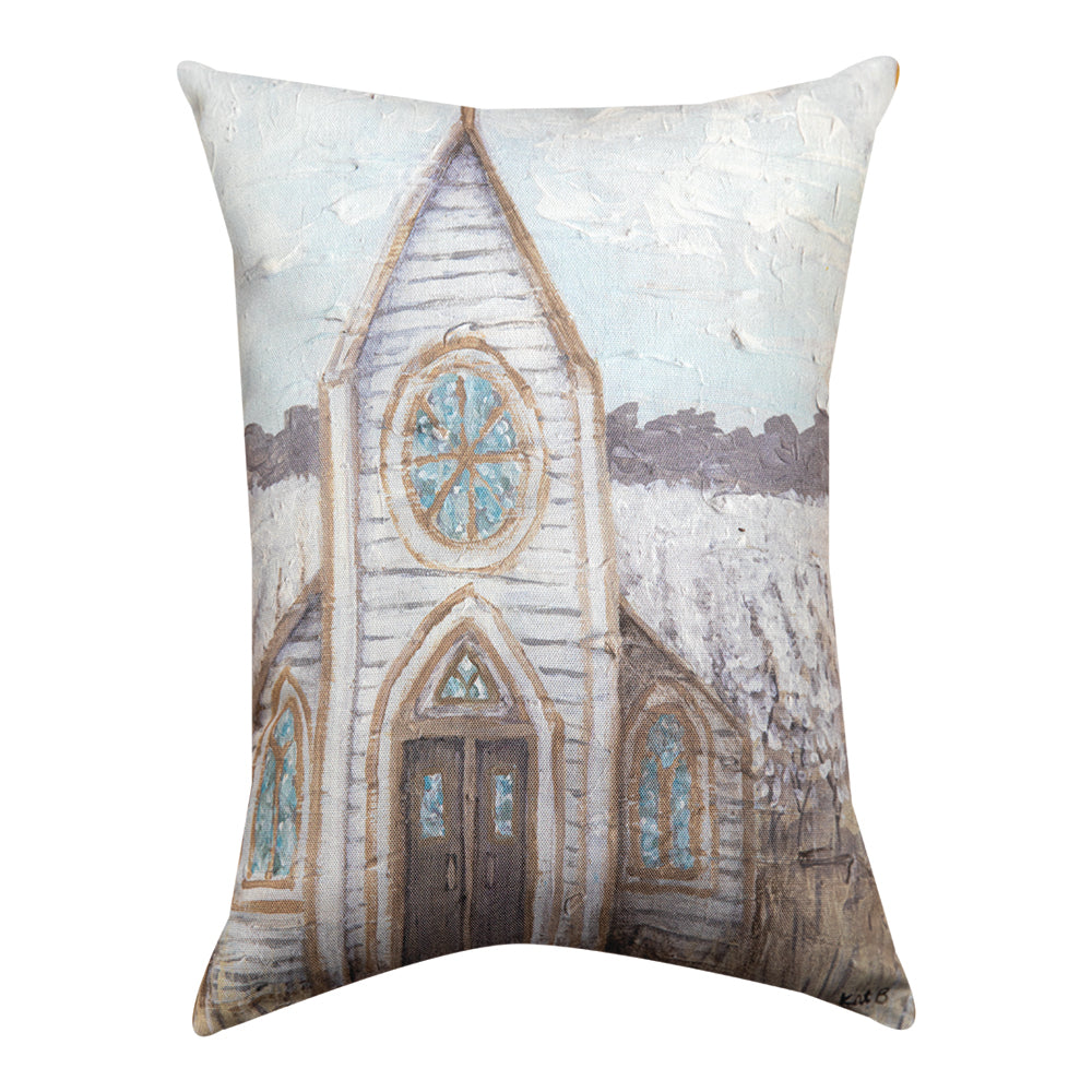 Farm Sketch Church Climaweave Pillow 18"X13" Indoor/Outdoor