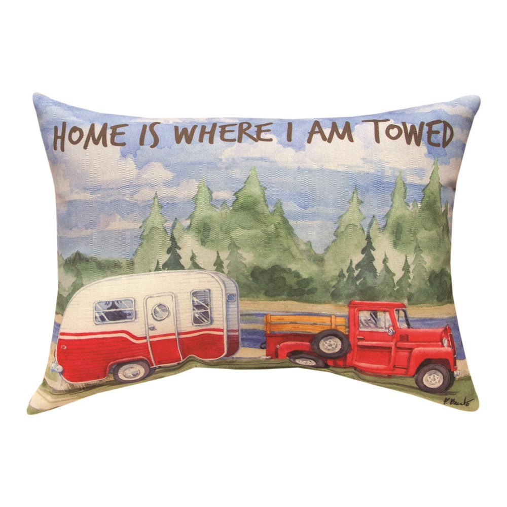 Camping Home Is Where I Am Towed Climaweave Pillow 18"X13"