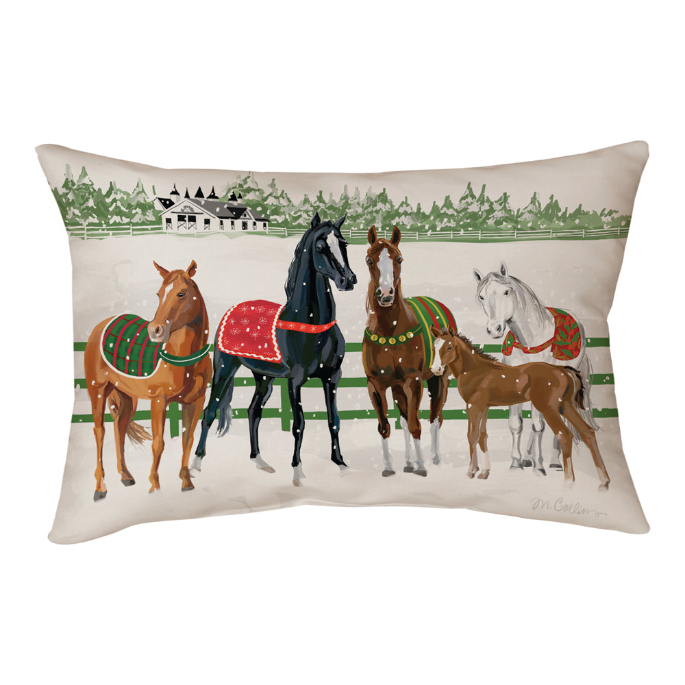 Kentucky Farms Holiday Thoroughbreds Climaweave Pillow 18"x13" Indoor/Outdoor