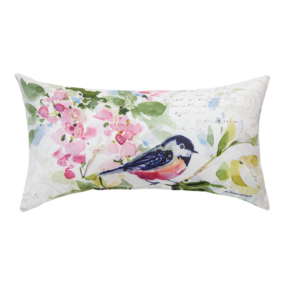 Watercolor Birds & Butterflies Climaweave Pillow 17"x9" Indoor/Outdoor