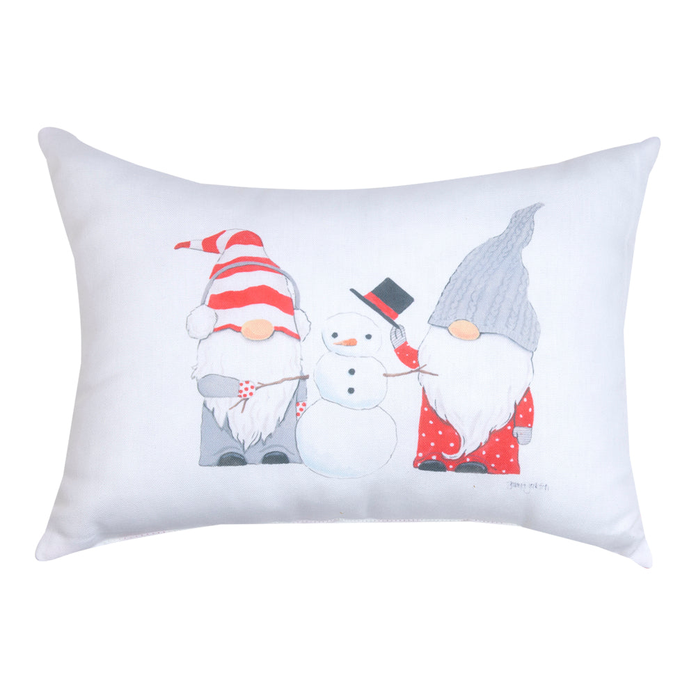 Winter Gnomes Snowman Climaweave Pillow 18"x13" Indoor/Outdoor