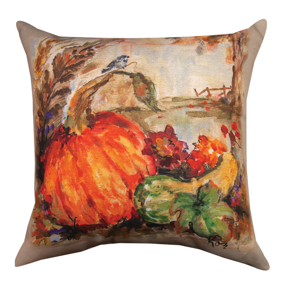 Chickadee On Pumpkin Climaweave Pillow 18" Indoor/Outdoor