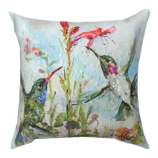 Two Hummingbirds Climaweave Pillow 18"  Indoor/Outdoor Use