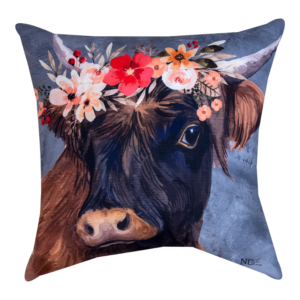 Barnyard Floral Cattle Climaweave Pillow 18" Indoor/Outdoor