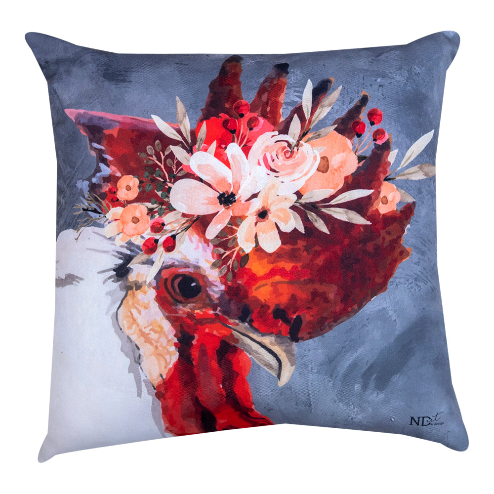 Barnyard Floral Rooster Climaweave Pillow 18" Indoor/Outdoor