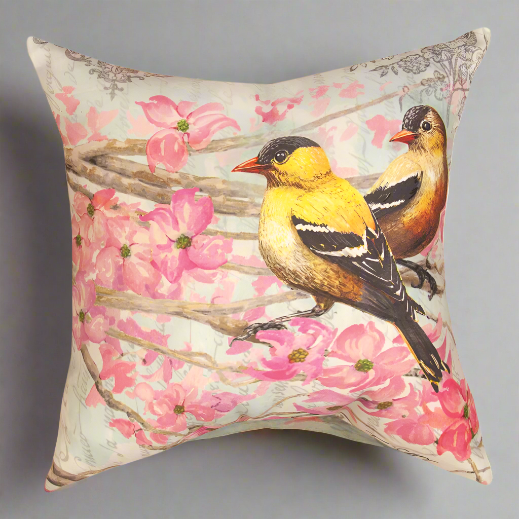 Bird & Foliage Yellow Climaweave Pillow 18" Indoor/Outdoor