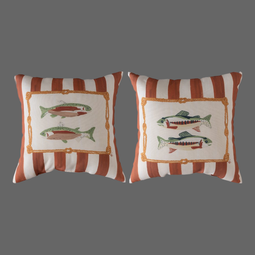 Gone Fishing Brown Climaweave Pillow 18" x 18"