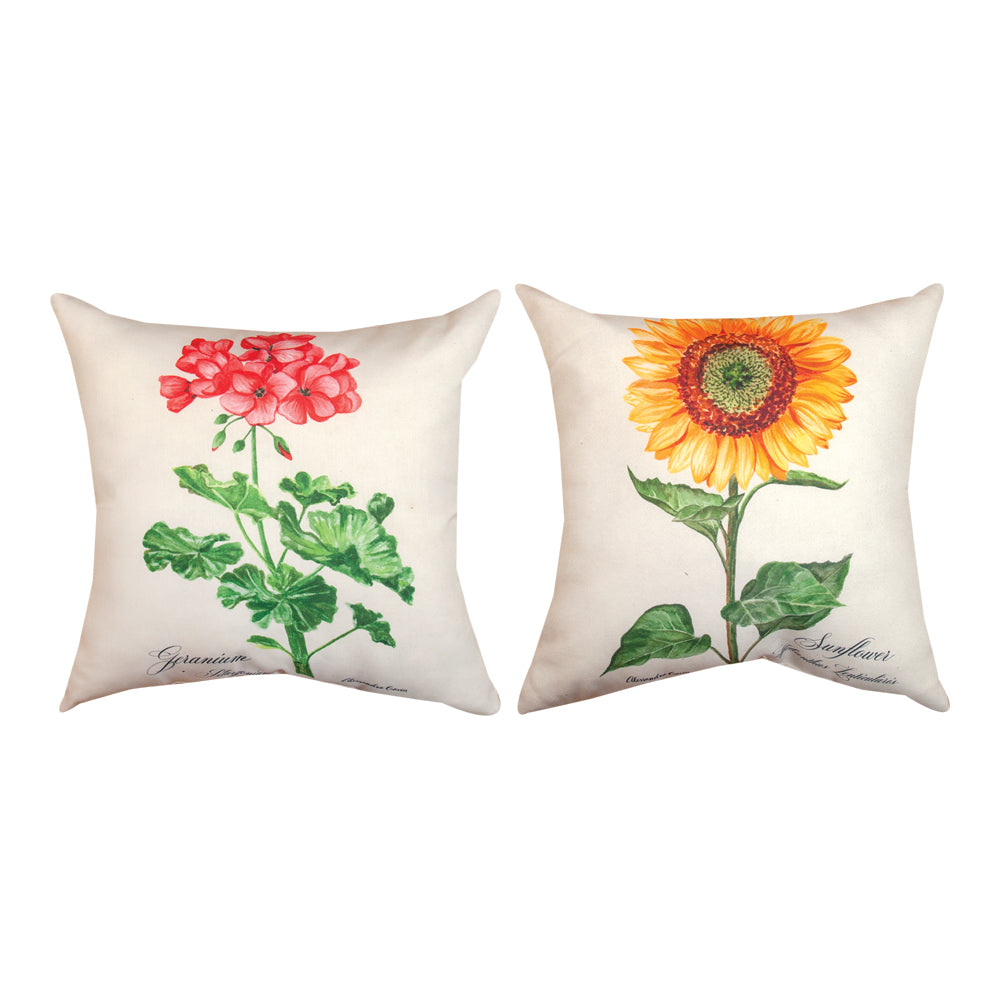 Botanical Print Sunflower Climaweave Pillow 18" Indoor/Outdoor