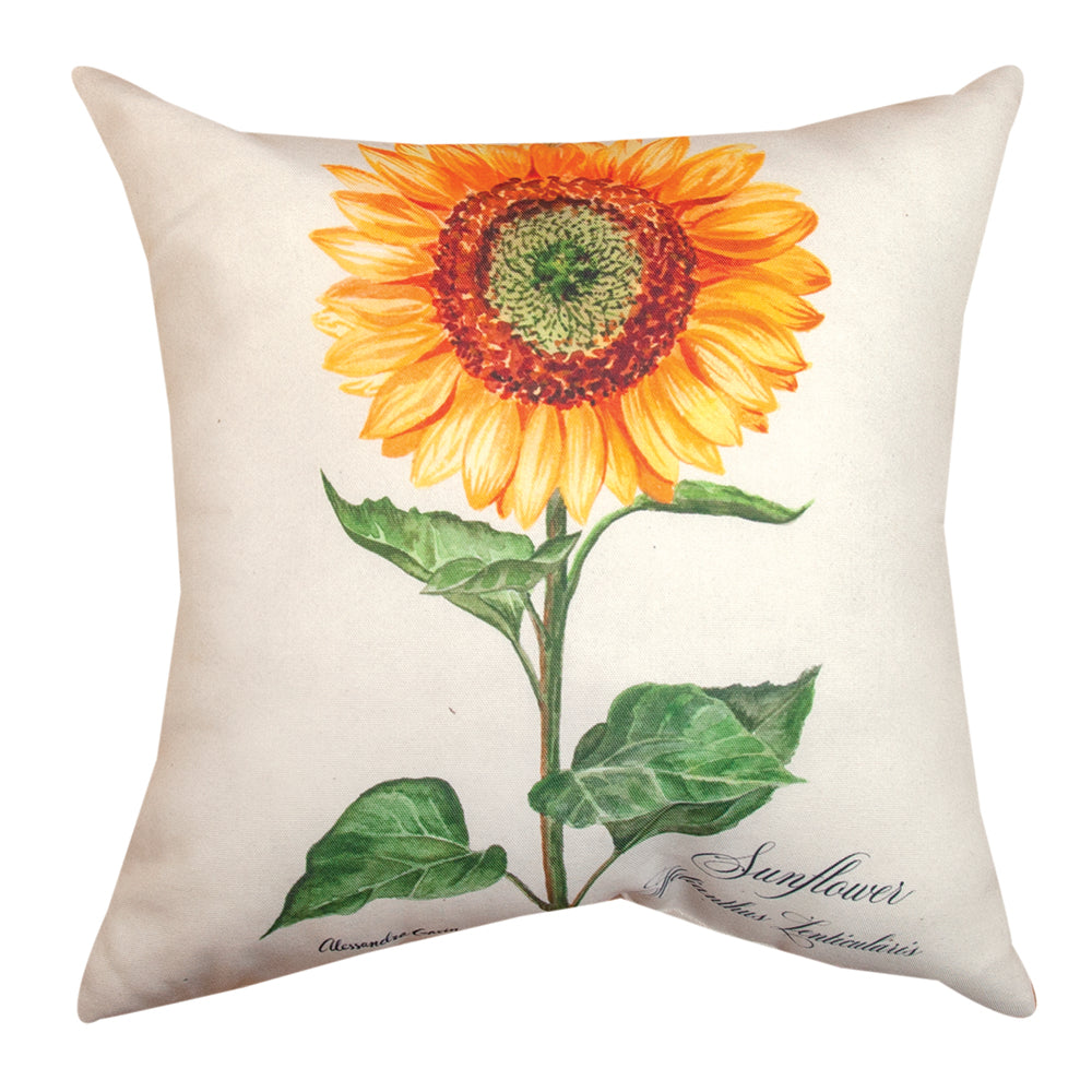 Botanical Print Sunflower Climaweave Pillow 18" Indoor/Outdoor