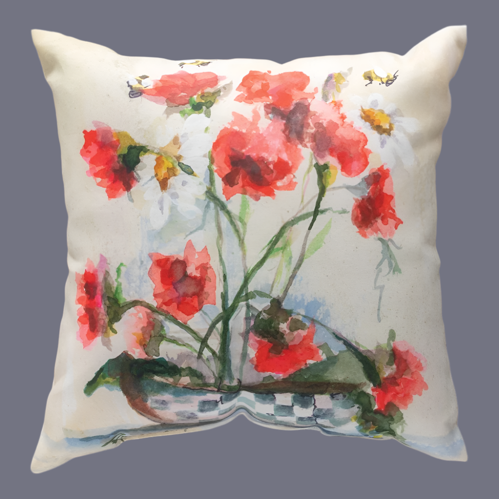 Carnations In Checkered Vase Climaweave Pillow 18x18