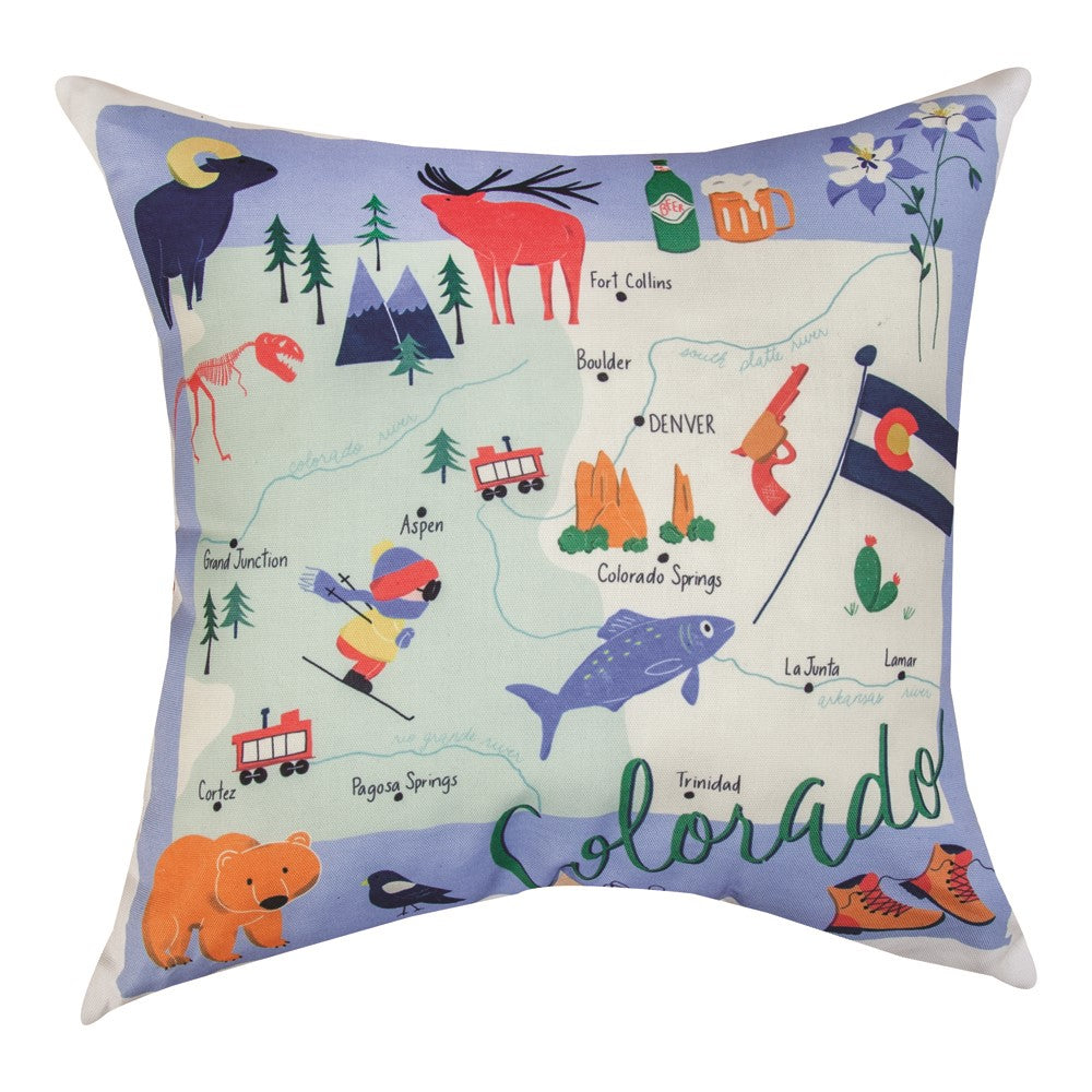 Colorado Map Climaweave Pillow 18" Indoor/Outdoor