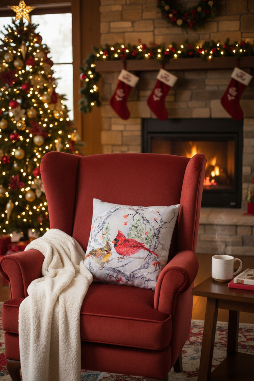 Cardinal Pair Climaweave Pillow 18x18