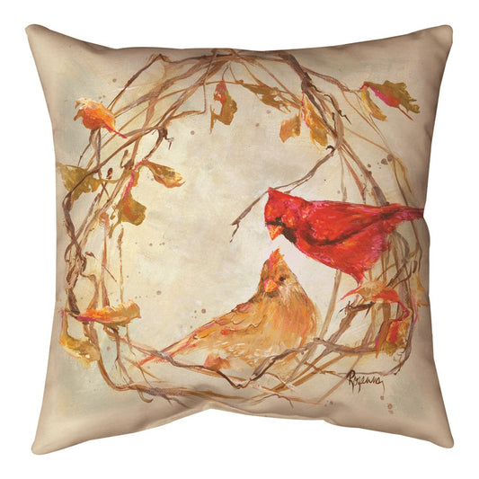 Cardinal Pair In Wreath Climaweave Pillow 18" Indoor/Outdoor