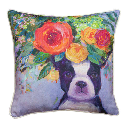 Dogs In Bloom Boston 18 inch Throw Pillow