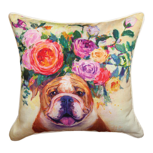 Dogs In Bloom Bull Dog 18 inch Throw Pillow
