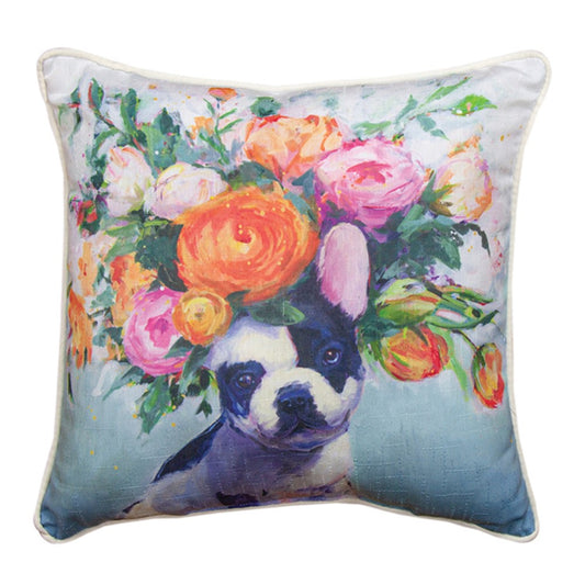 Dogs In Bloom French Bull Dog 18 inch Throw Pillow