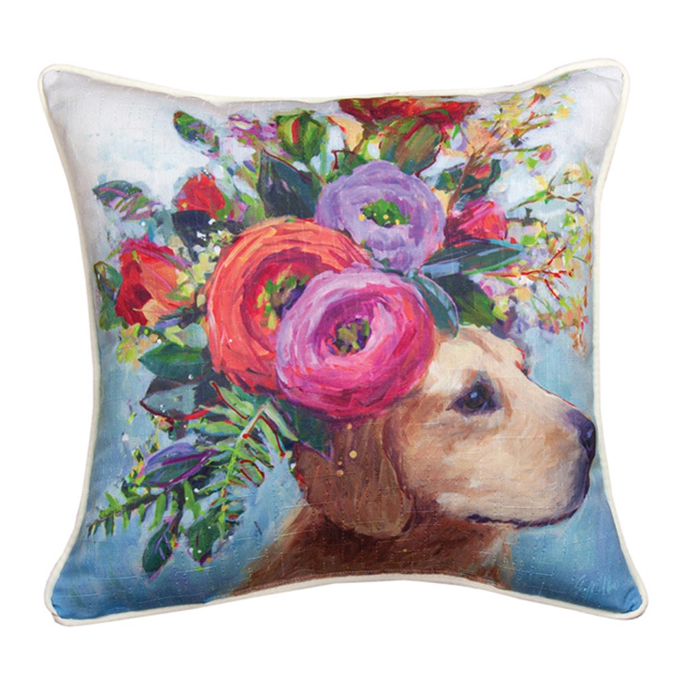 Dogs In Bloom Lab 18 inch Throw Pillow