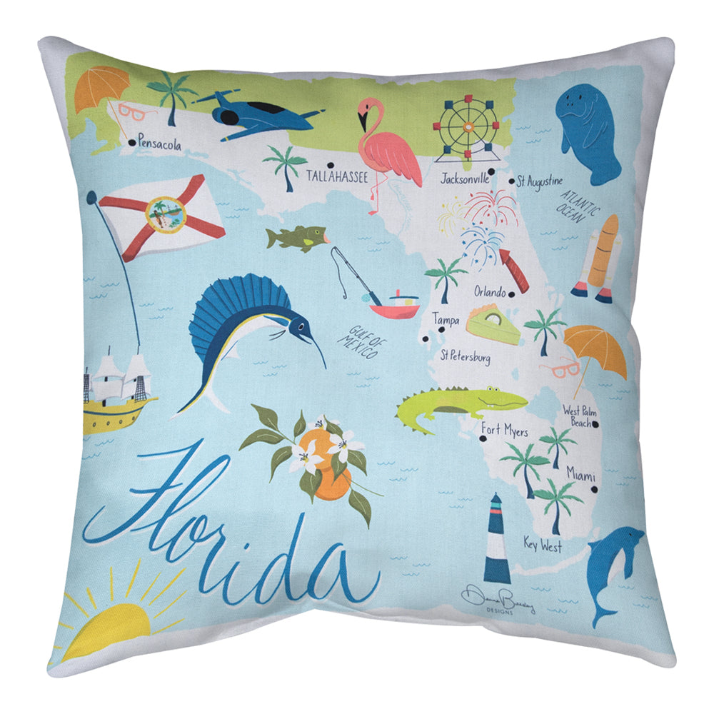 Florida Map Climaweave Pillow 18" Indoor/Outdoor