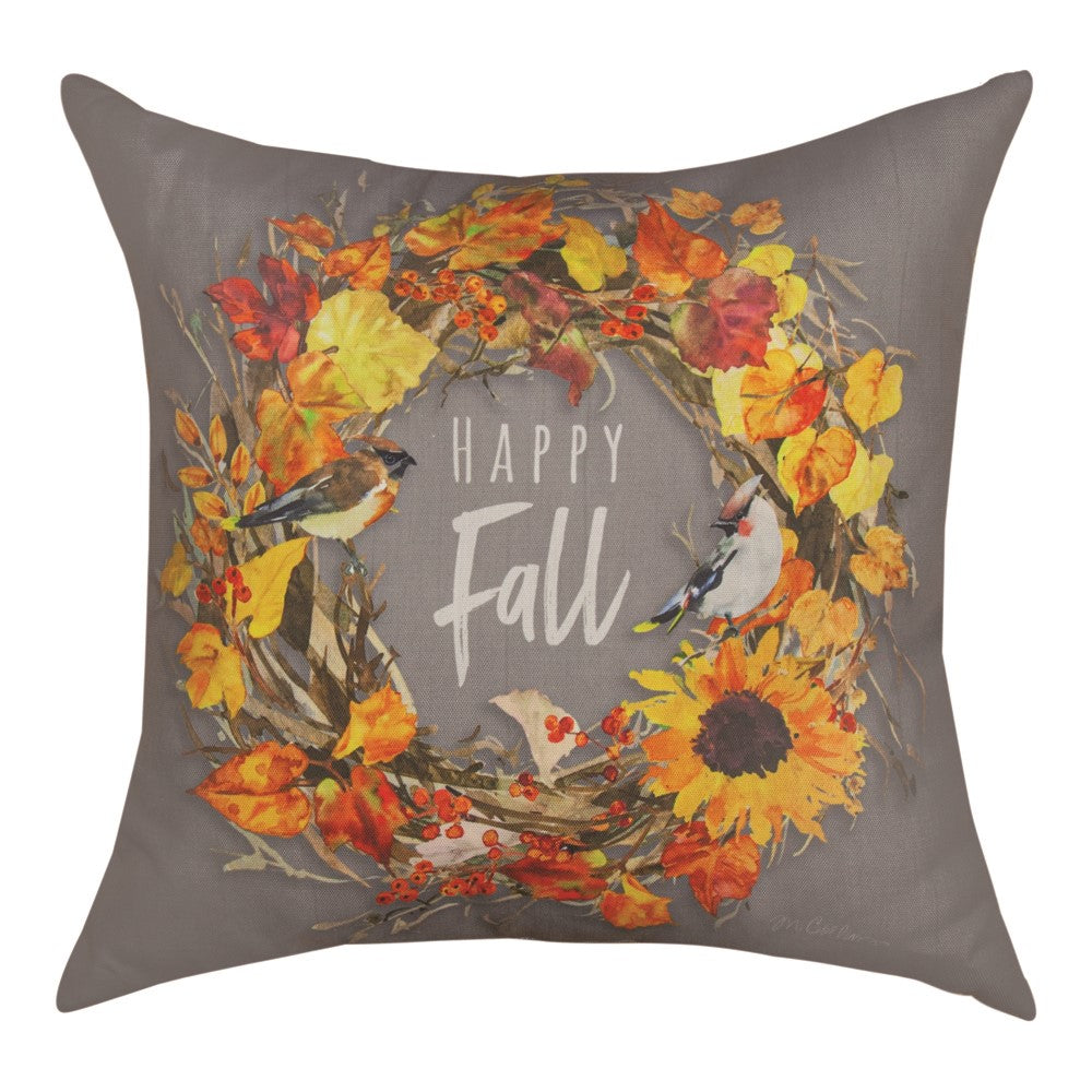 Fall Wreaths Happy Fall Climaweave Pillow 18" Indoor/Outdoor
