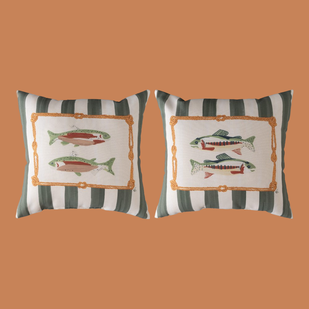 Gone Fishing Green Climaweave Pillow 18" x 18"
