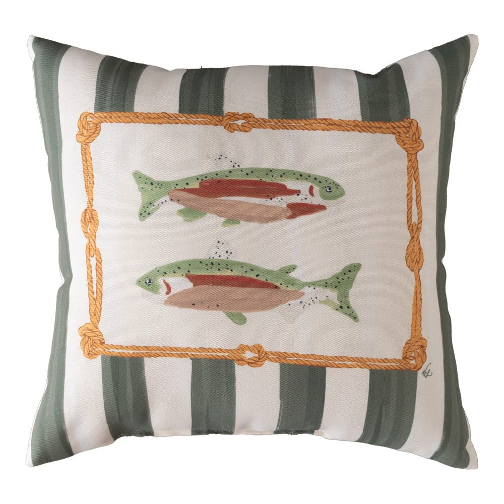 Gone Fishing Green Climaweave Pillow 18" x 18"