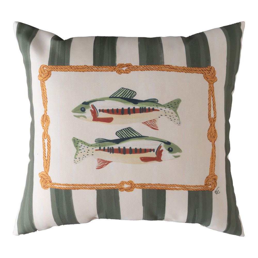 Gone Fishing Green Climaweave Pillow 18" x 18"