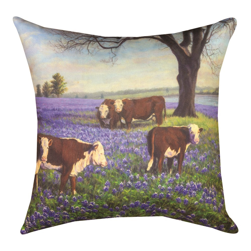 Herefords And Blue Bonnets Climaweave Pillow 18" Indoor/Outdoor