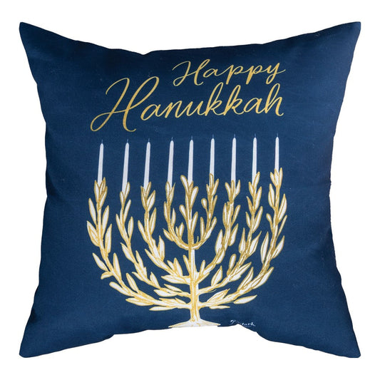 Happy Hanukkah Navy Climaweave Pillow 18" x 18"