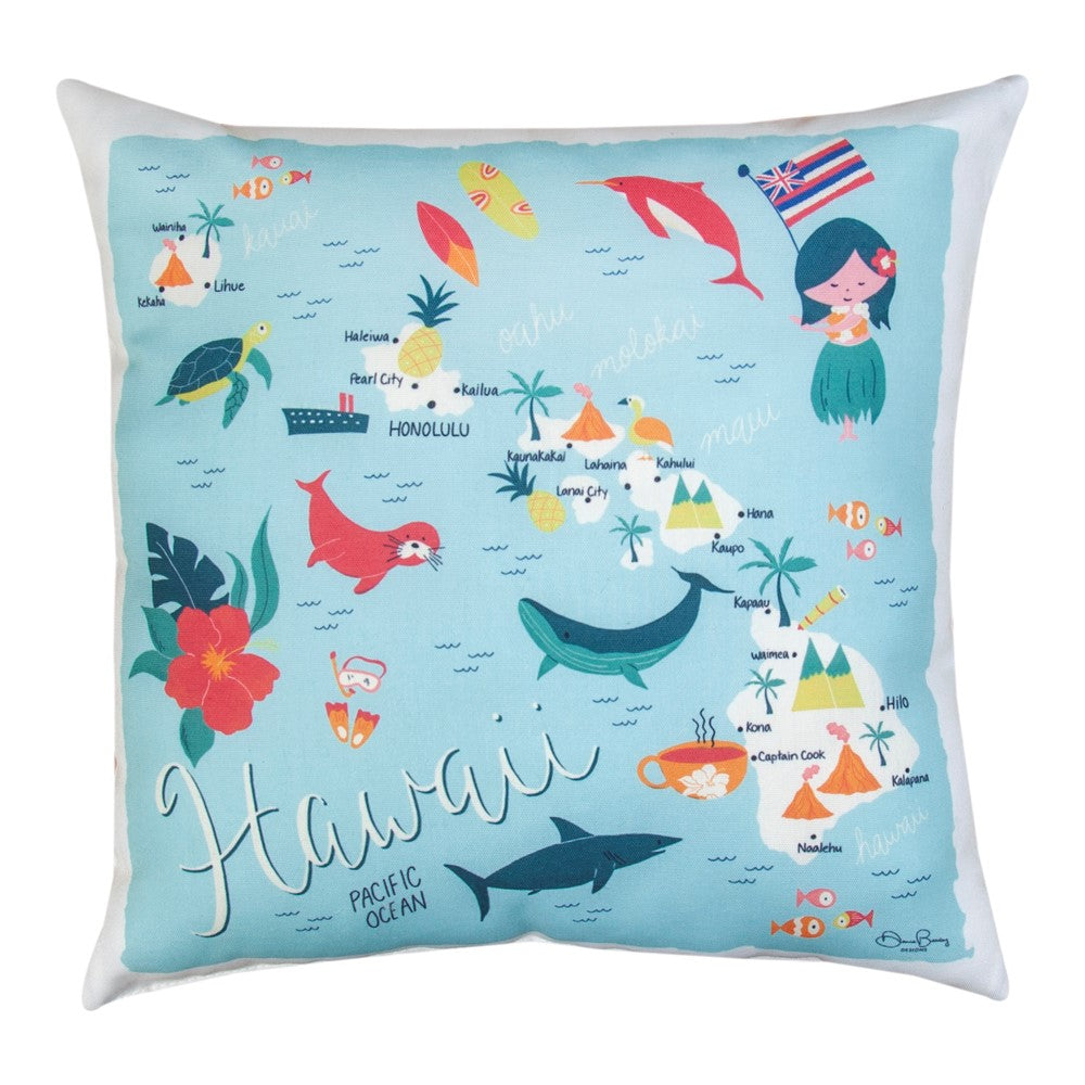 Hawaii Map Climaweave Pillow 18" Indoor/Outdoor