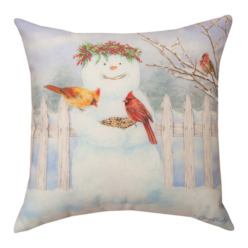 Happy Snowman Birdseed Climaweave Pillow 18" Indoor/Outdoor