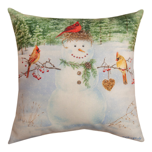 Happy Snowman Heart Climaweave Pillow 18" Indoor/Outdoor