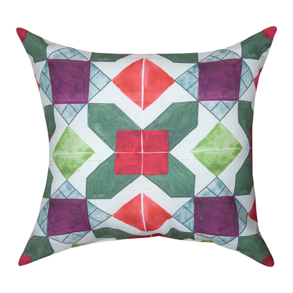 Holiday Signs Quilt Pattern Climaweave Pillow 18" Indoor/Outdoor